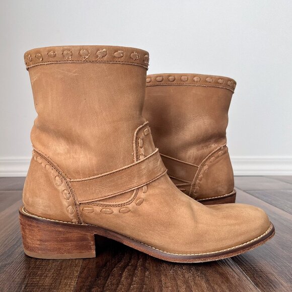 Musse and Cloud Anzel Leather Moto Buckle Boot Distressed Rugged Size 9 Brown - Picture 7 of 16